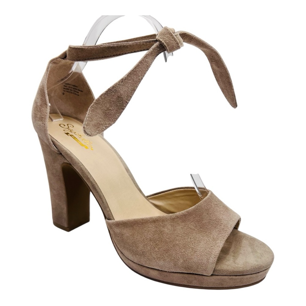 Seychelles Journey Taupe Suede Leather Platform Peep Toe Ankle Tie Blocked Heels